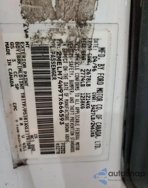 1996 Mercury Grand Marquis Gs z USA, uszkodzony, nr VIN 2MELM74W9TX666593